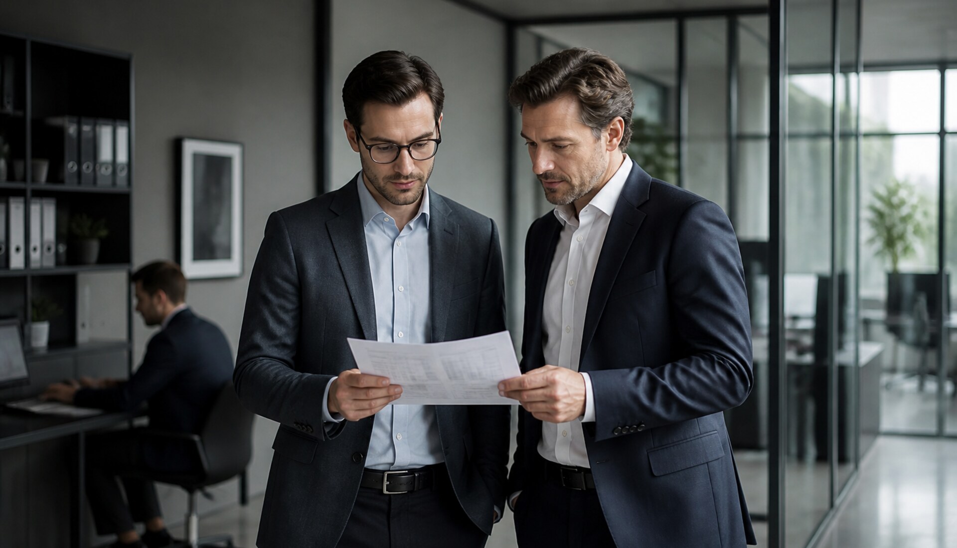 Deux comptables de BKT Consulting relisant ensemble un rapport financier dans les bureaux du cabinet