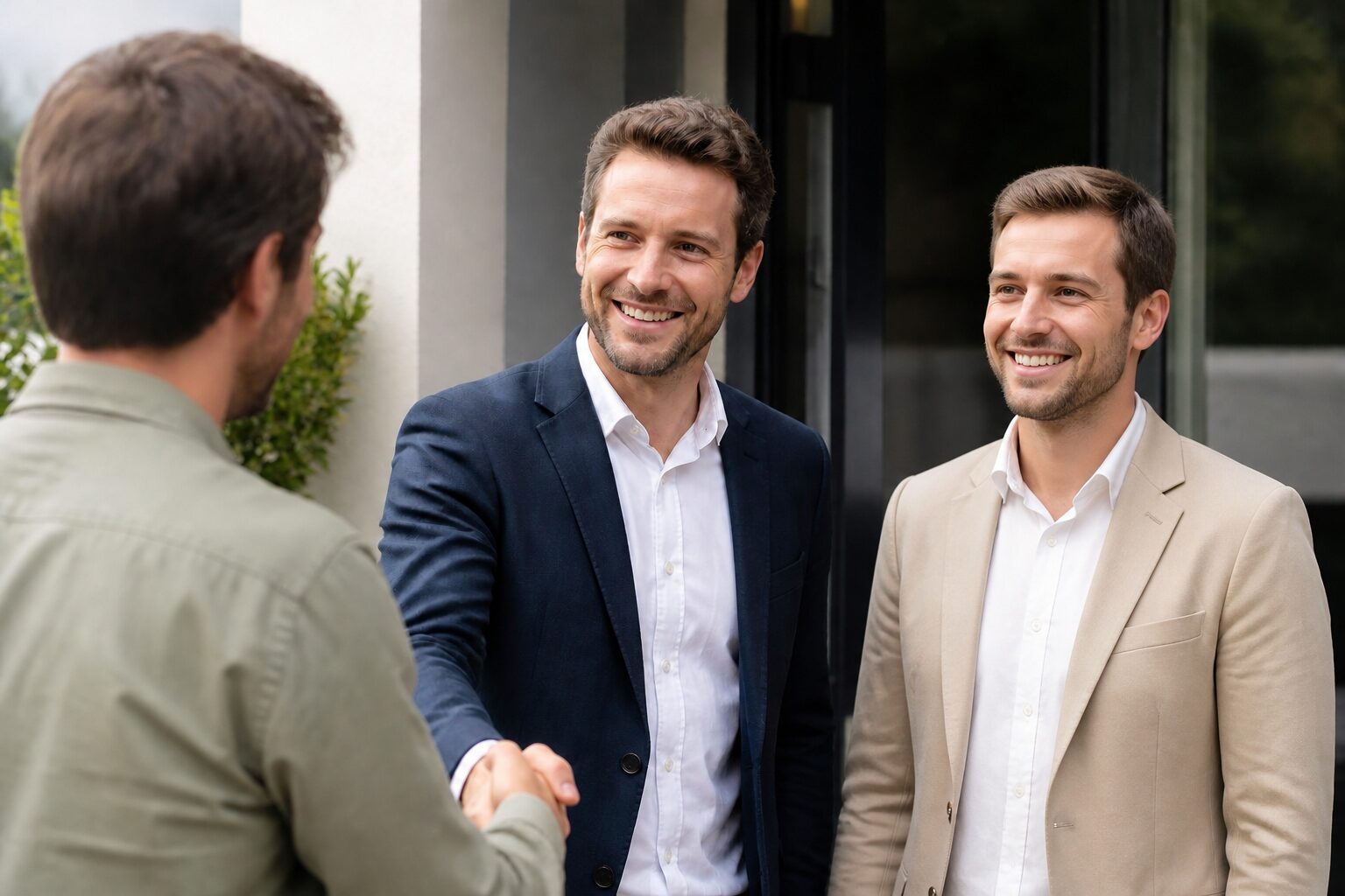 Conseillers BKT Consulting accueillant un client à Charleroi